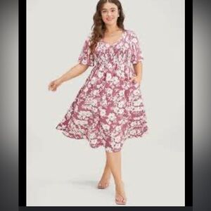 BC 45 NWT Floral ruffle sleeves pocket shirred dress plus size 12 🌹🌺🌸